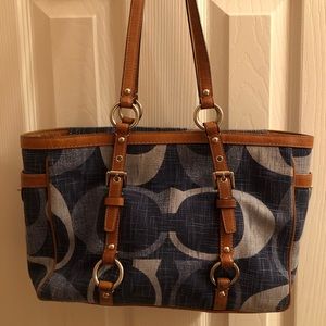 Coach Blue Denim and Leather Tote